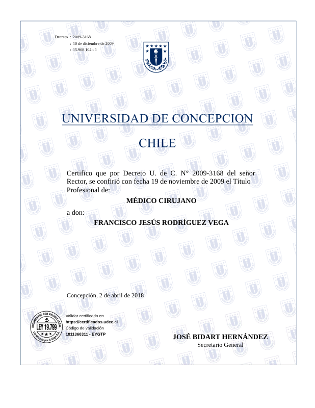 Certificado medico cirujano, Universidad de Concepcion